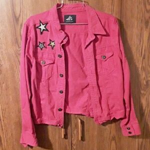 Pink Denim Jacket with Star Embellishments